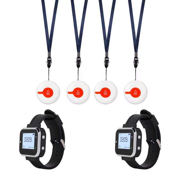 Waterproof White Black Wireless Pager System Long Distance Button Wrist Watch Receiver for Clinic Nursing Home