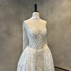 Vestido de Novia Elegante Blanco Nt144 con Capa de Encaje, Corsé sin Tirantes, Apliques Florales de Encaje, Corte en A, Cola Larga Jancember - Product Image 3