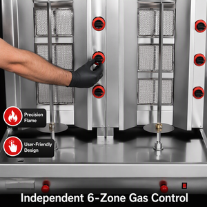 เครื่องทำชาวาห์มาร์แก๊สเชิงพาณิชย์แบบสองหัว ใช้แก๊ส LPG สำหรับร้านอาหารตะวันออกกลางและร้านขายเคบับ - Product Image 5