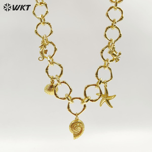 WT-JFN45 estate popolare giallo ottone placcato oro 18K grande cerchio catena <span class=keywords><strong>con</strong></span> Multi piccoli ciondoli <span class=keywords><strong>collana</strong></span> per ragazze Cool gioielli - Product Image 3