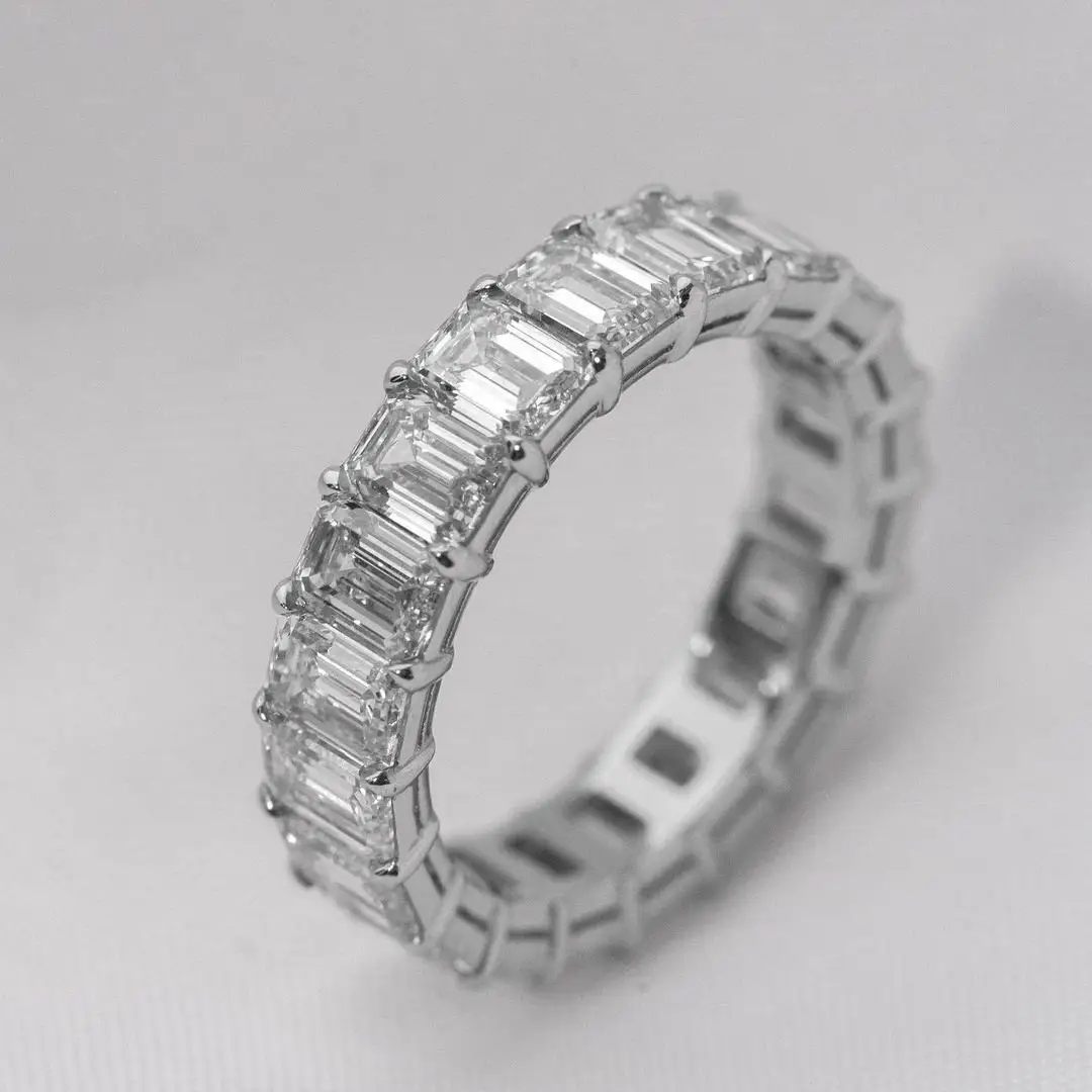 Perhiasan Platinum cincin PT950 zamrud Lab berlian tumbuh abadi pernikahan Band untuk wanita