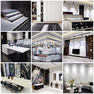 משטחי שיש לבן מודרניים הניתנים להתאמה אישית לקירות ורצפות של מסעדות, אבן סינטטית טבעית לאי מטבח פתוח - Product Image 6