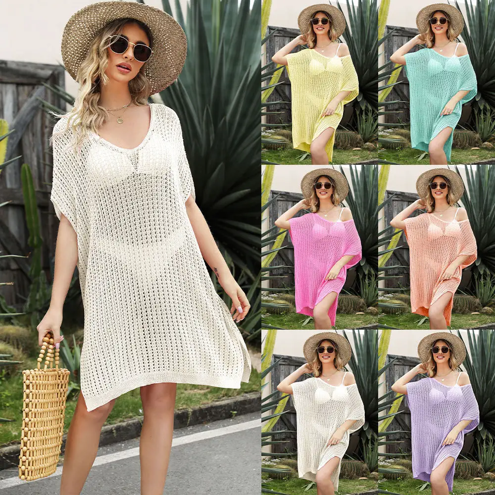 2023 Spring And Summer New Loose Beach Dress Splicing Hollowed Out Large Size Smock Women Dress