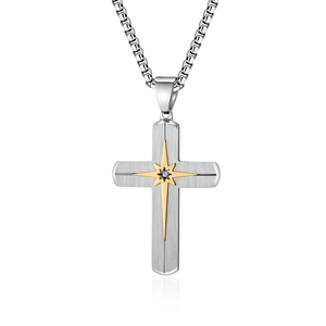 Collar Cristiano con Cruz Grabada Personalizada, Resistente al Agua, Collar con Cruz <span class=keywords><strong>de</strong></span> Acero Inoxidable Dorado <span class=keywords><strong>de</strong></span> <span class=keywords><strong>Jesucristo</strong></span> para Hombre, Venta al Por Mayor - Product Image 1