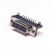 Connecteur femelle D-Sub DB15, pas de 2,77 mm, à angle droit, à traverser, avec écrou à riveter arrière, boîtier étamé, pour communication de données