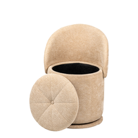 Pouf de rangement décoratif pliable en lin, rond, capitonné, pour la décoration intérieure