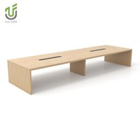 Table de conférence moderne en forme de bateau, bureau de réunion en bois avec pieds en dalle
