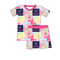 Ensemble de vêtements d'été doux pour bébé, 2 pièces, style militaire, imprimé western personnalisé, 95% bambou, 5% élasthanne, manches courtes, shorts, 2 pièces