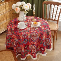 Nappe de table ronde lavable en dentelle avec dessus de table jacquard oiseaux floraux de printemps