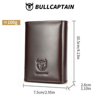 BULLCAPTAIN Dompet Kartu Kulit Asli Minimalis Tipis 4 Inci dengan Ritsleting, Anti RFID, untuk Kartu Kredit 30mm