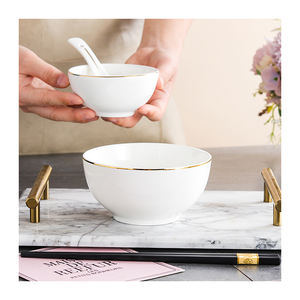 Vajilla de cerámica con borde dorado y logotipo personalizado, cuenco redondo de porcelana china blanca de 4,5/6/8 pulgadas para restaurantes y hoteles - Product Image 1