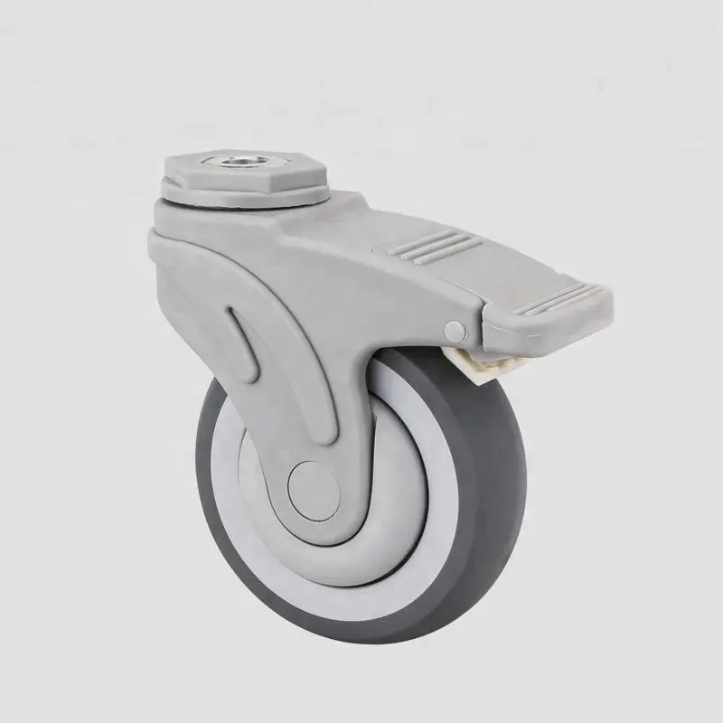 100mm Nylon PA6 TPR Medical equipment Caster Wheel for Shower Commode Chair with hollow bolt hole stem waterproof china