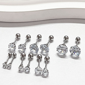 <b>Helix</b> Cartilage <b>Stud</b> Earrings Stainless Steel | 0.8mm Thread Rod Zirconia Body Piercing Jewelry Wholesale - Product Image 1