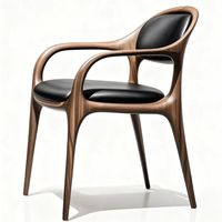 Fauteuil en bois courbé de luxe moderne avec coussin en cuir pour salle à manger, bureau, hall d'hôtel, mobilier contemporain pour la maison