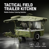 Remorque de cuisine tactique mobile en acier inoxydable camouflage, capacité 250 personnes, pour la restauration en plein air