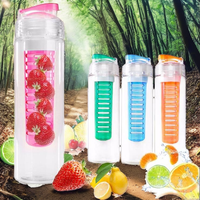 Bouteille d'eau en gros sans BPA, écologique, anti-corrosion, avec infuseur à fruits, couvercle à vis, prête à l'emploi, 701-800ml