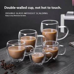 Tasses à cappuccino en verre isolant à double paroi transparentes avec poignée pour espresso, latte, thé, macchiato, boissons chaudes/froides, tasses à thé et soucoupes - Product Image 6