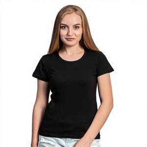 เสื้อยืดลำลองสีดำสำหรับผู้หญิง ผ้าฝ้าย 100% แขนสั้น คอกลม ทรงเข้ารูป สีพื้น ระบายอากาศได้ดี ผ้าเจอร์ซีย์ถัก ใส่ได้ทุกฤดู - Product Image 1