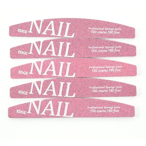 Limas de uñas de media luna con logotipo personalizado, bloque de lijado de búfer de doble cara Rosa grueso 100/180 <span class=keywords><strong>para</strong></span> moler uñas de los dedos, <span class=keywords><strong>esmeril</strong></span> hecho - Product Image 3