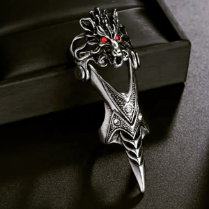 Calavera gótica exagerada de una pieza con incrustaciones de diamantes anillo doble Hipster autodefensa plata boca cerrada dragón conjunto hombre anillo - Product Image 2