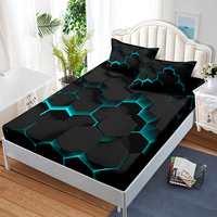 Design de luxe en nid d'abeille impression numérique 3d literie personnalisée draps housse 3 pièces