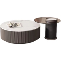 Hanyee 2024 vente chaude dessus en marbre 2 pièces ensemble de table en verre avec tiroir de rangement rond blanc béton Table basse ensemble de meuble TV