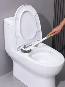 Cepillo de inodoro de doble cabezal PP con base, material de silicona TPR, limpieza sin rincones muertos, cepillo de inodoro para posiciones de cuclillas, cerdas duras extendidas, uso especial - Product Image 3