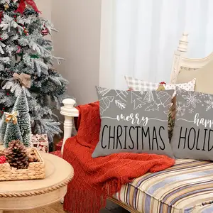 圣诞快乐装饰扔枕套18x18英寸4套家庭户外快乐节日枕套