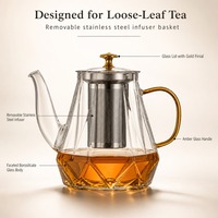 Théière en verre avec infuseur, compatible avec les plaques de cuisson, en acier inoxydable 304, avec infuseur amovible en verre borosilicate résistant à la chaleur, 400, 600, 800, 1000 ml