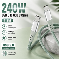 Câble USB-C vers USB-C de 1,2 m, charge rapide PD 240 W, 5 A, tressé en nylon, synchronisation des données USB 2.0, OEM ODM, petites commandes acceptées