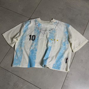 Camiseta Corta Retro de Fútbol de <span class=keywords><strong>Argentina</strong></span> con Rayas Desgastadas para Hombre, <span class=keywords><strong>3</strong></span> <span class=keywords><strong>Estrellas</strong></span>, Estilo Vintage, Personalizable con Logotipo, Venta al Por Mayor - Product Image 1