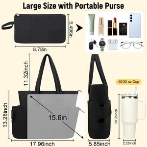 <span class=keywords><strong>Sac</strong></span> fourre-tout de travail léger pour femmes <span class=keywords><strong>grand</strong></span> compartiment pour ordinateur portable 15.6 pouces porte-gobelet poche pour bouteille d'eau <span class=keywords><strong>sac</strong></span> <span class=keywords><strong>à</strong></span> <span class=keywords><strong>main</strong></span> <span class=keywords><strong>noir</strong></span> gonflé - Product Image 5