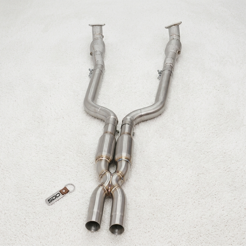 VantaFlow High Performance T304 Exhaust Mid Pipe X-Pipe for Maserati Gran Turismo GT M145 4.2L 4.7L 2007-2019 with Catalyst Downpipe