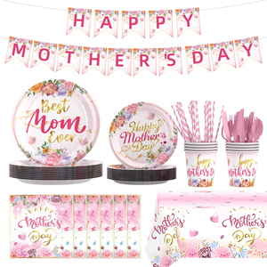 Set di Piatti e Tovaglioli con Disegni Cartoon per la Festa della Mamma, Vendita Calda, Carta Ecologica per Feste della Mamma - Product Image 1