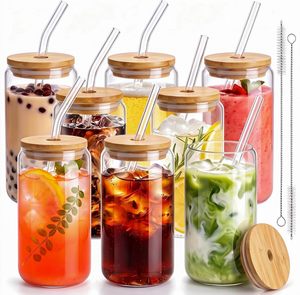 Verres à bière 16 oz en forme de canette pour café glacé, avec couvercle en bambou et paille en verre – Expédition depuis l'entrepôt américain - Product Image 2