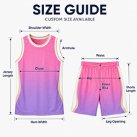 Set Seragam Bola Basket Warna Pink Ungu Gradasi Kustom, Jersey dan Celana Pendek Bahan Mesh Bernapas untuk Tim Bola Basket Jalanan Pertandingan Harian