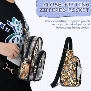 Sac messager transparent en PVC pour femme, imprimé tigre, sac bandoulière, sac de poitrine à fermeture éclair pour usage quotidien - Product Image 4