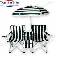 Chaise de plage pliable portable et robuste pour l'extérieur Chaise de camping double avec parapluie Sac isotherme Chaise de pêche moderne en fer