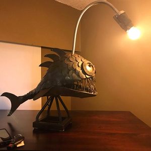 Lampe de table Cafele Angler Fish, style steampunk, ampoules LED, DC 12V, commande par interrupteur, lampe de nuit artisanale - Product Image 3