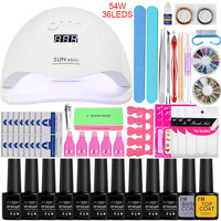 Kit de vernis à ongles Gel avec lumière UV, outil de manucure, pour Nail Art, couche de Base/finition, sans lingette, 120W