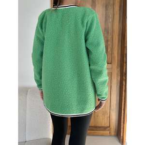 Cárdigan Verde de Punto para Mujer, Estilo Casual, con Contraste de Color, Anti-Pilling, Manga Larga - Product Image 1