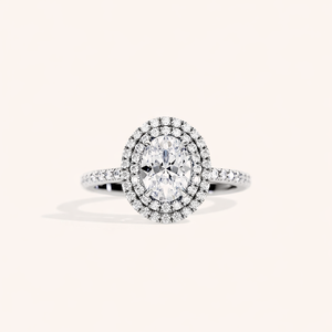 Bague halo en diamant ovale certifié IGI cultivé en laboratoire en or blanc massif 18 carats pour femmes - Product Image 2