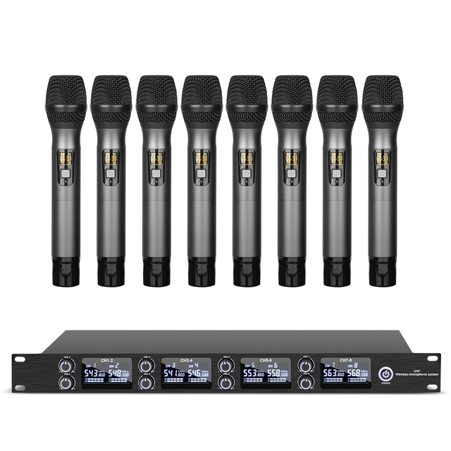 D28XP Professional UHF Cordless Mic System Home KTV Metal Handheld 8 Channel Wireless Microphone System Handheld Microphone