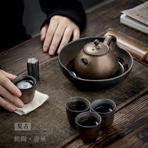 Support de théière en céramique rétro, doré, de forme irrégulière, pour service à thé Kung Fu, accessoire isolant thermiquement pour la cérémonie du thé - Product Image 3
