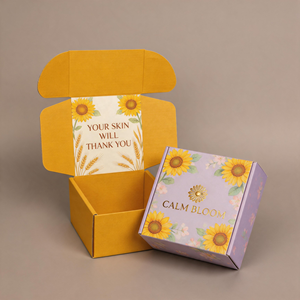 Boîtes personnalisées avec logo, impression dorée tournesol, en carton ondulé lavande pour l'expédition <span class=keywords><strong>de</strong></span> produits cosmétiques <span class=keywords><strong>bio</strong></span> et cadeaux - Product Image 1
