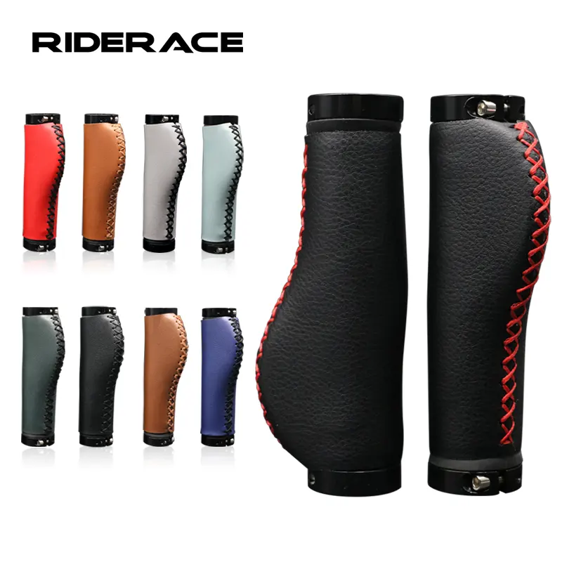 RIDERACEマウンテンバイクハンドルバーグリップ耐久性のある滑り止めファイバーレザーMTBバイクハンドルバーサイクリングロック可能なハンドルグリップパーツ