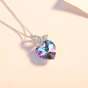 Collar con colgante de cristal en forma de corazón con incrustaciones de mariposa de plata de ley S925, joyería fina romántica brillante para mujer, regalo - Product Image 3