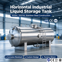 Tanque de Almacenamiento Horizontal Industrial Personalizado de 1000-50000L, Acero Inoxidable SS304, Tanque de Amortiguación de Líquido, Fabricante con Certificación ASME y CE