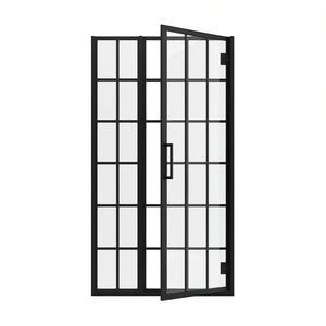 Puerta de Ducha Sin Marco Negra Mate de 40 x 72 Pulgadas con Vidrio Estampado y Diseño de Entrada Abierta Pivotante - Product Image 1