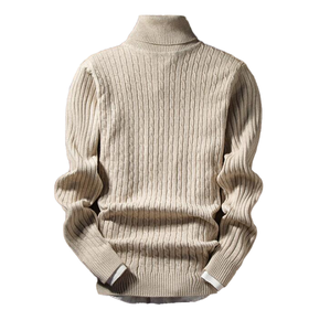 Suéter de Cuello Alto para Hombre, 100% Algodón, Color Sólido, Tejido de Punto, para Invierno, Grueso, Manga Larga, Corte Regular, Personalizado - Product Image 1
